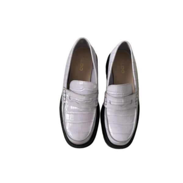 Aldo Croc-Embossed Leather Loafers Lilac Size 37 - Preloved