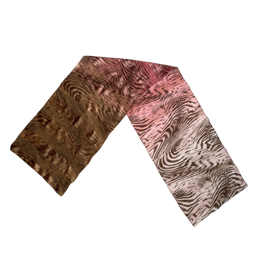 Scarf with brown and pink pattern on a white background