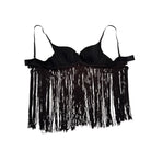 Black fringe top on a white background