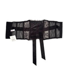 Black lace waspie belt on a white background