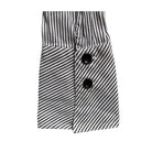 Black and white striped shirt with two buttons on a white background