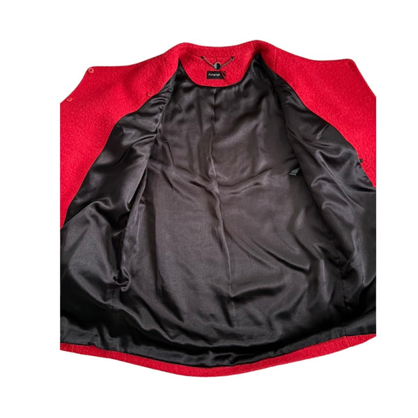 Red and black jacket lining on a white background