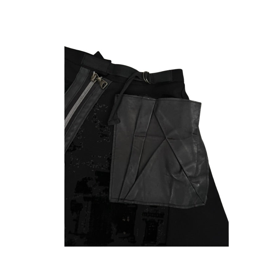 Black leather pocket with a zipper on a white background