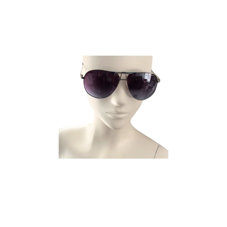 Aviator sunglasses on a mannequin head against a white background