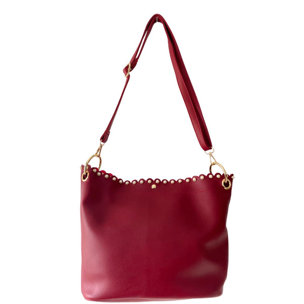 Pearl Stud Bucket Bag Large Red