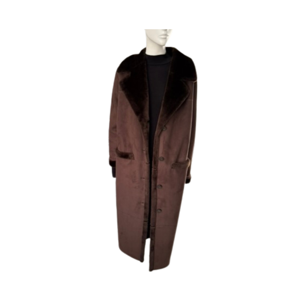 Faux Sheepskin Long Coat Brown Size 14 - New
