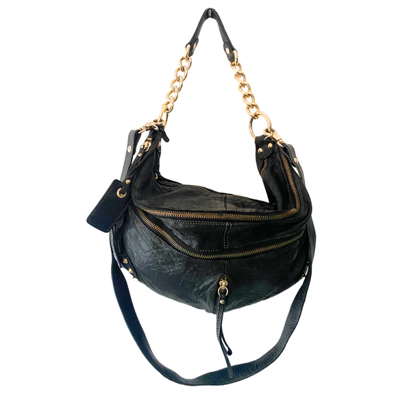 VINTAGE Leather Slouch Shoulder Bag Black