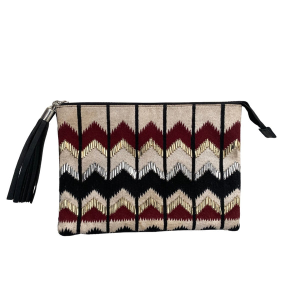 Boho Aztec Print Clutch Black Multicolour