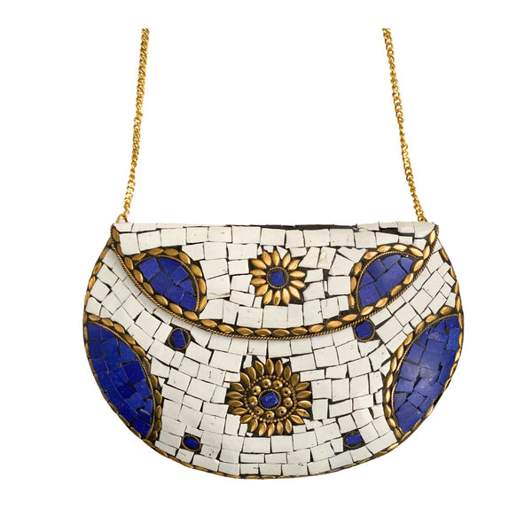 Mosaic Vintage Style Crossbody Clutch White