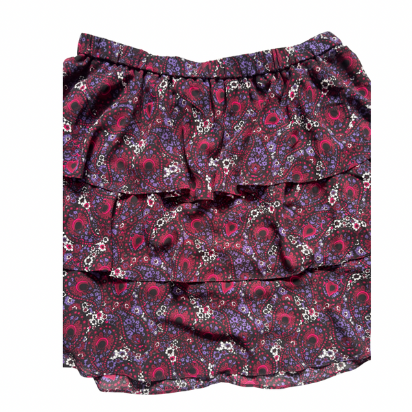 MICHAEL KORS Paisley Ruffle Mini Skirt Burgundy Multicolour Size L – Preloved