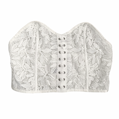 Strapless Lace Crop Corset Bustier White SIZE L