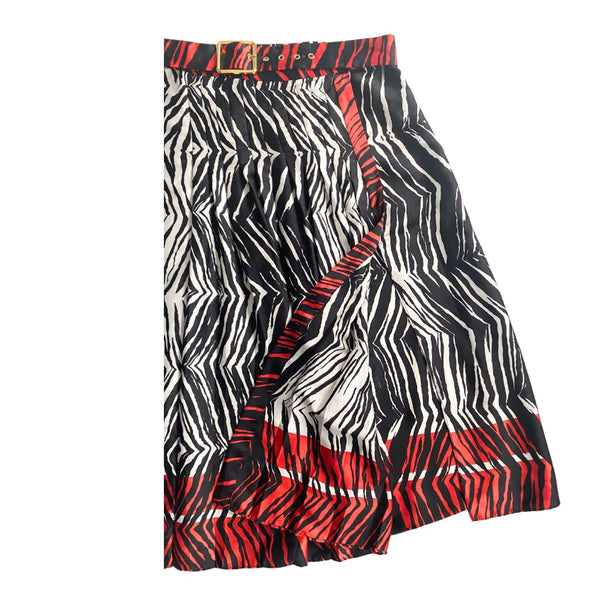 Zara Zebra Print Pleated Split Midi Skirt Red SIZE XL