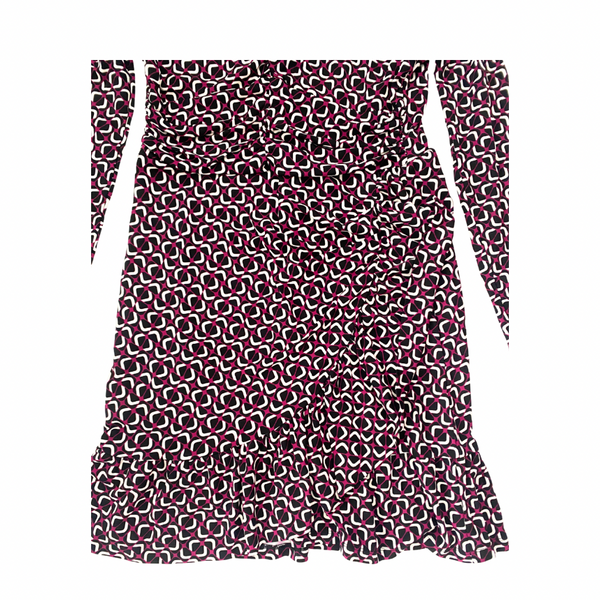 MICHAEL KORS Geometric Print Ruched Dress Maroon /Black Size L – New