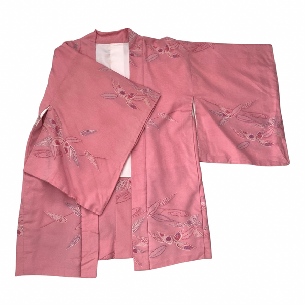 Vintage Pink Embroidered Kimono Jacket – One Size