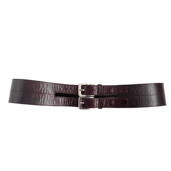 Betty Barclay Vintage Double Buckle Leather Belt Brown