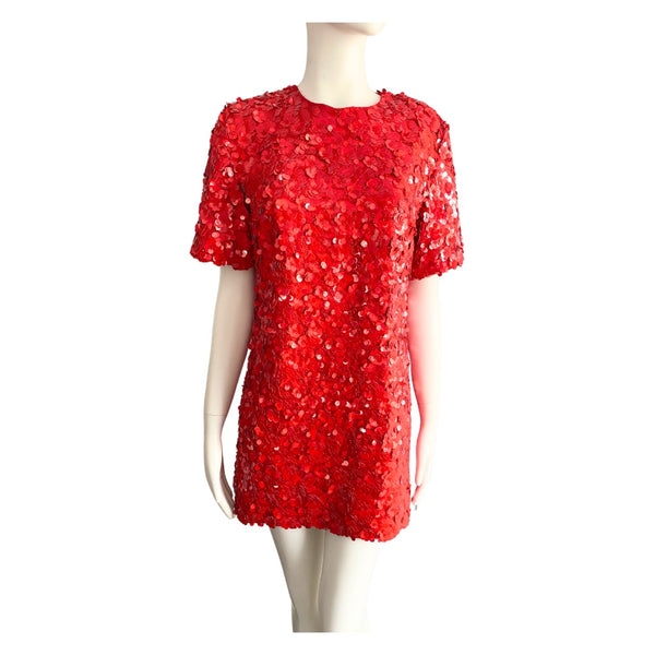 Zara Sequins T-Shirt Dress Red SIZE S