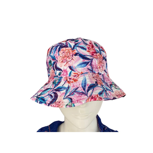 Reversible Bucket Hat Floral Pink Black