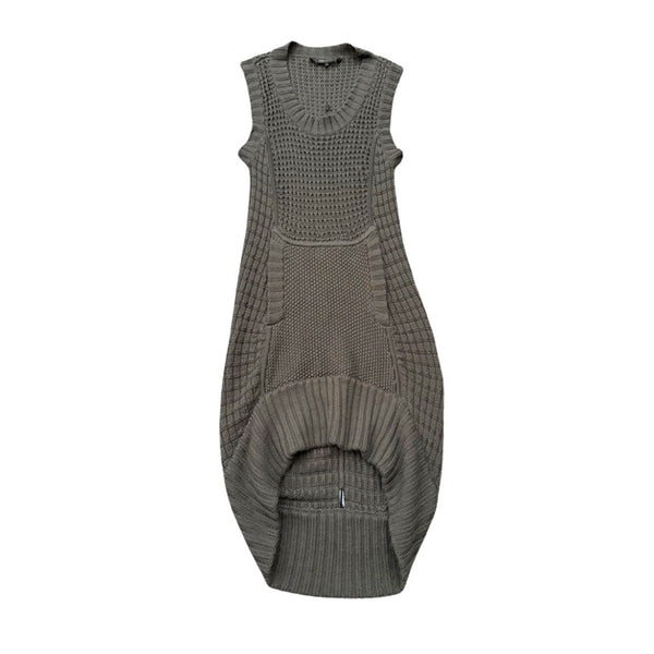 Knitted dress with a textured pattern on a white background