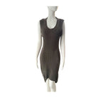 khaki knitted dress on a mannequin against a white background