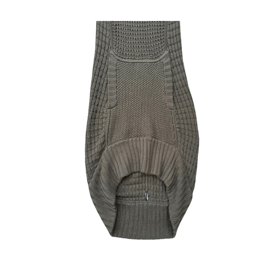 Knitted khaki dress hem on a white background