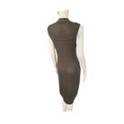 Khaki textured dress on a mannequin against a white background