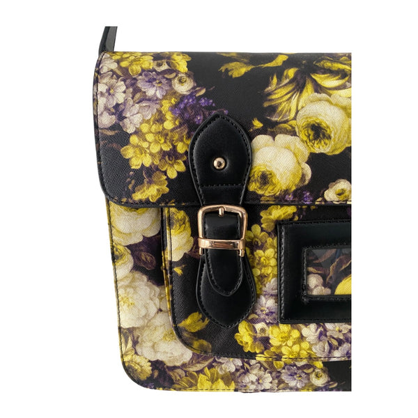 Floral Large Satchel Black Multi