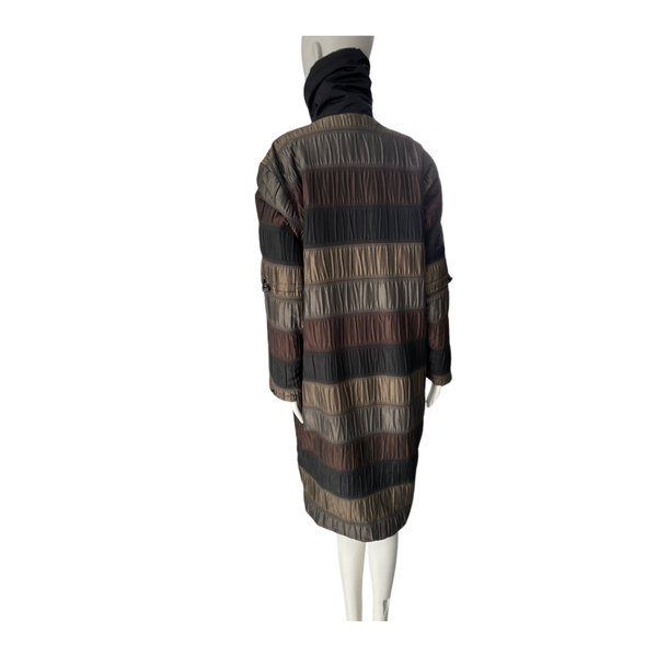 Stripe Ruched Metallic Long Coat Brown Size 14 - Vintage