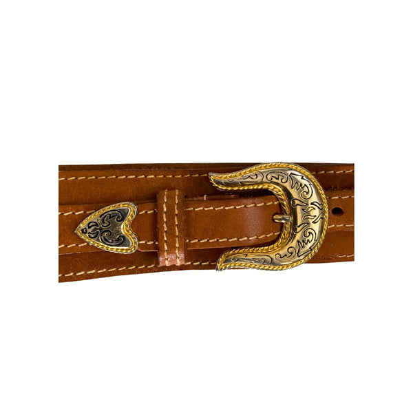 Western Style Vintage Leather Belt Tan Gold