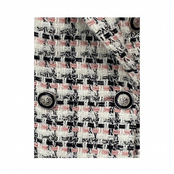 ZARA– Checked Tweed Double-Breasted Jacket White Black Size XL – Preloved