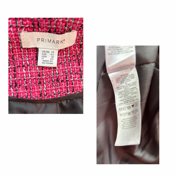 Primark Pink Bouclé Tweed Jacket Black Trim Size 14 – Preloved