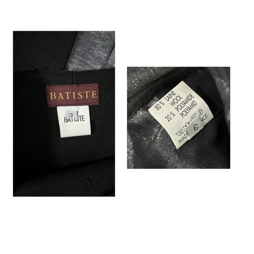 Close-up of Batiste label on a garment with fabric texture visible