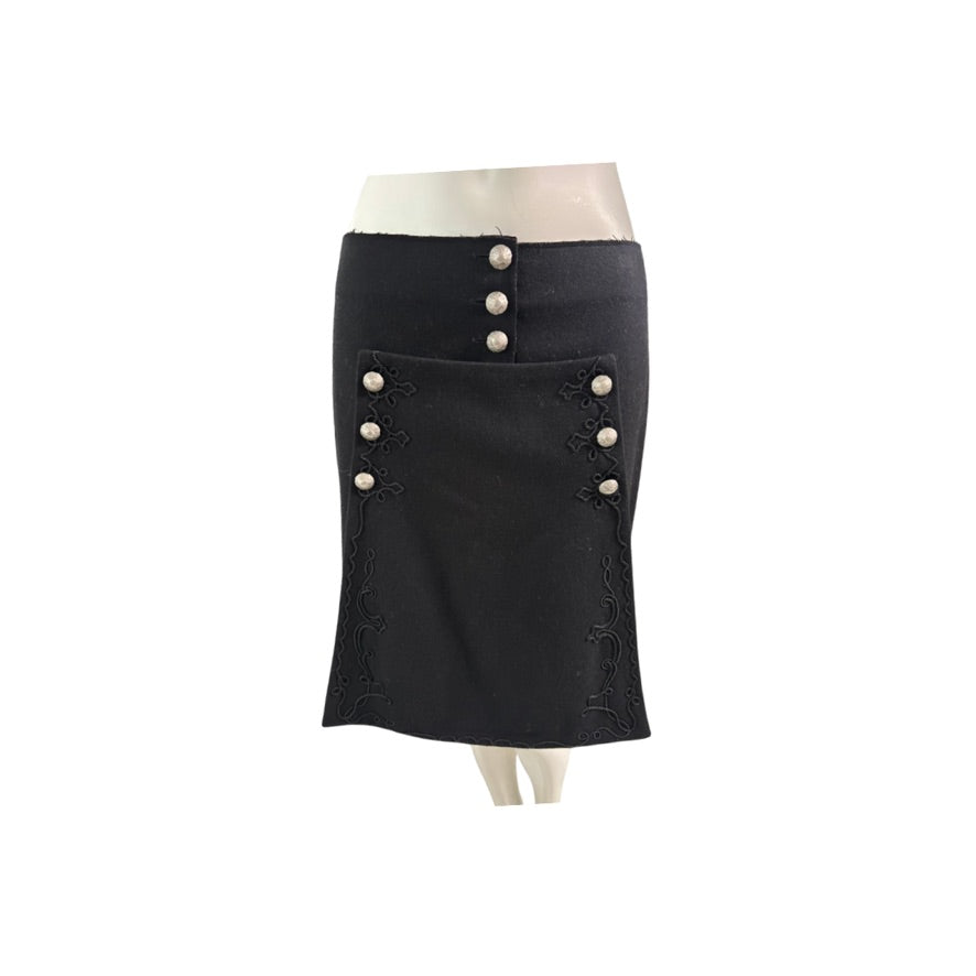 Black skirt with button details on a white background