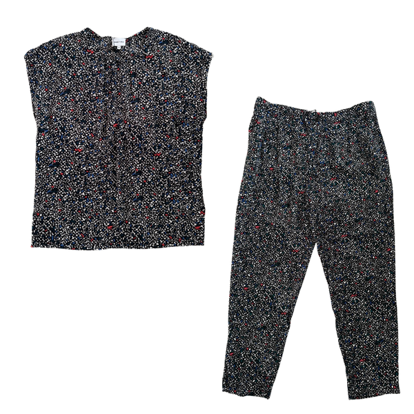 patterned vest and pants set on a white background