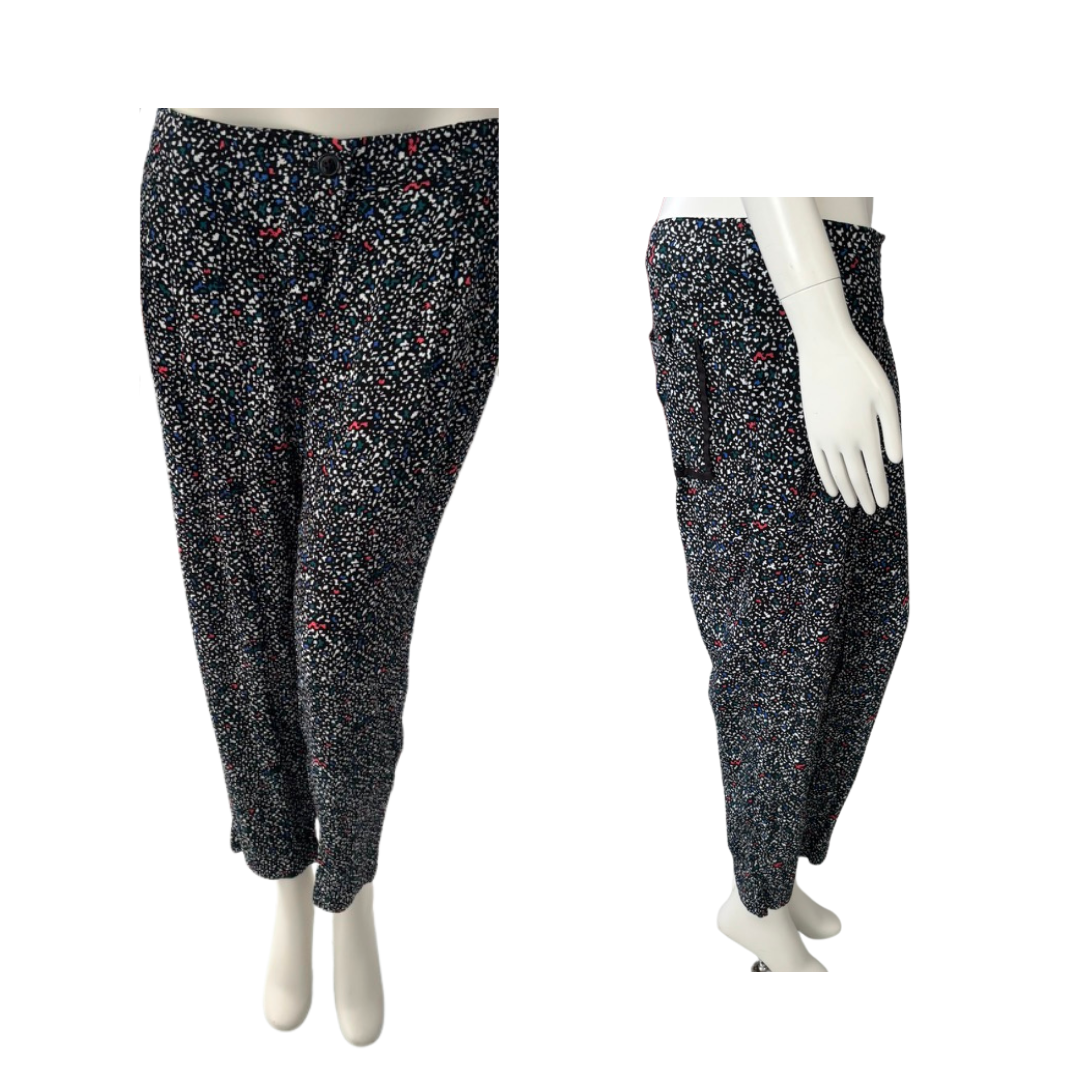 patterned pants on mannequins against a white background
