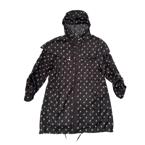 Bird Print Windbreaker Raincoat Black Size S - Preloved