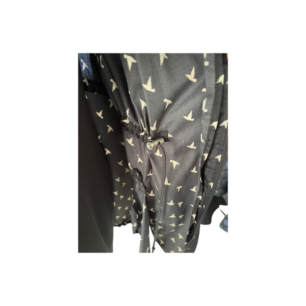 Bird Print Windbreaker Raincoat Black Size S - Preloved