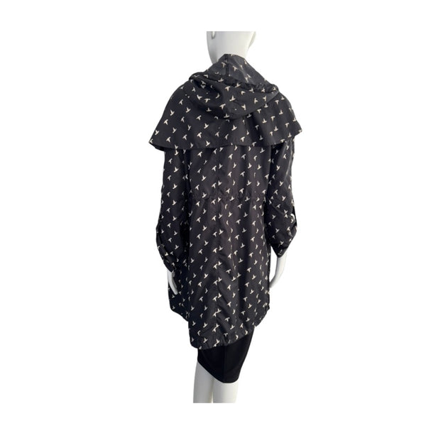 Bird Print Windbreaker Raincoat Black Size S - Preloved