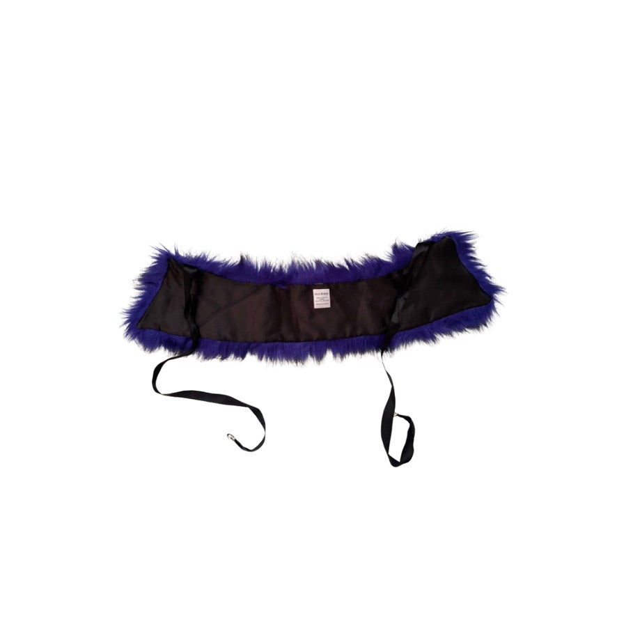 Black lining with purple fur trim on a white background