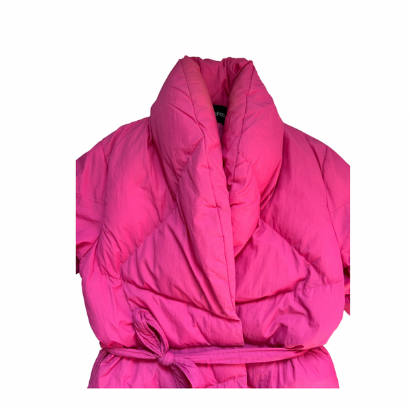 Boohoo Belted Puffer Jacket Pink Size 8 – Preloved