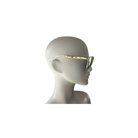 Mannequin head wearing a gold-framed eyeglasses on a white background