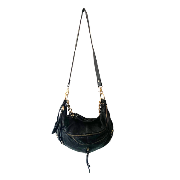 VINTAGE Leather Slouch Shoulder Bag Black