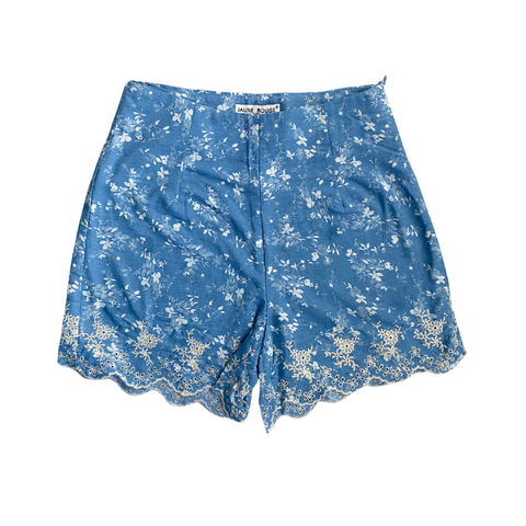 Soft Denim Floral Print Shorts Blue