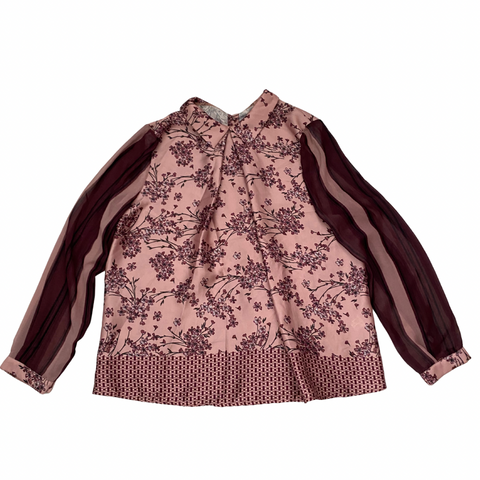 Burgundy Pink Floral Print Blouse Size 8 – Preloved