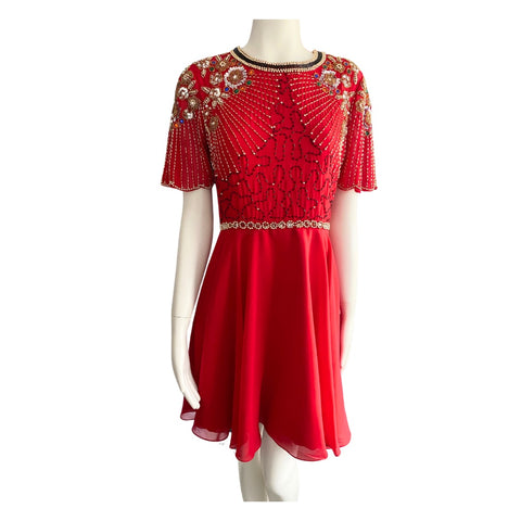 Fit and Flare Beaded Mini Dress Red SIZE 12