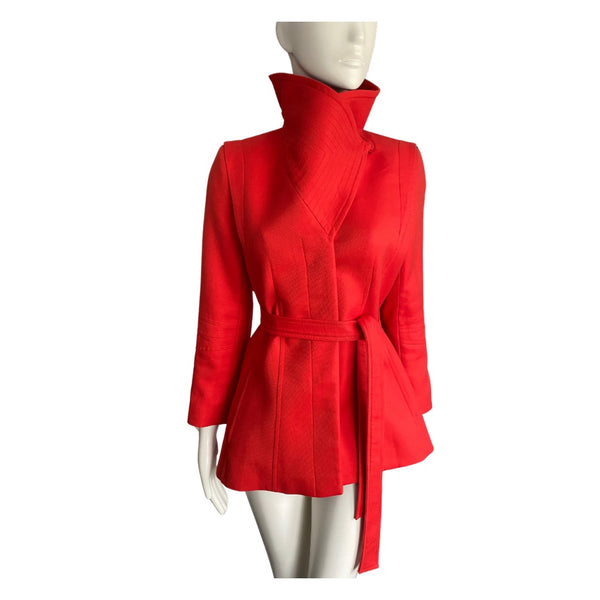 Reiss Structured Belted Jacket Red SIZE S