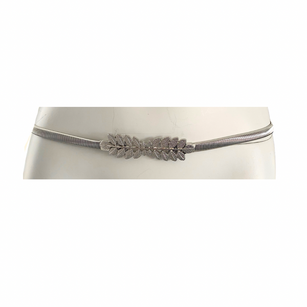 Leaf Fine Metal Elastic Waist Belt Silver