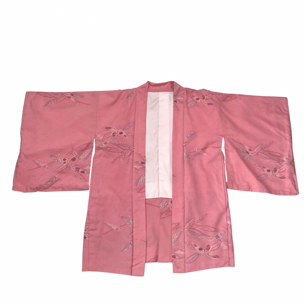 Vintage Pink Embroidered Kimono Jacket – One Size
