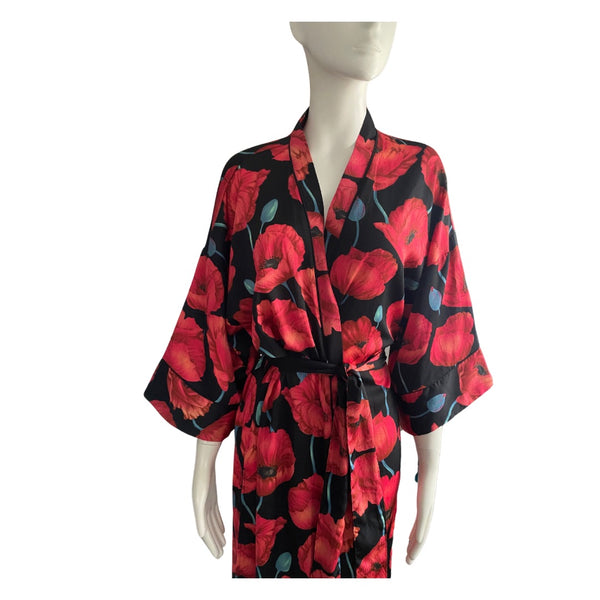 H&M Poppy Print Kimono Red SIZE M/L