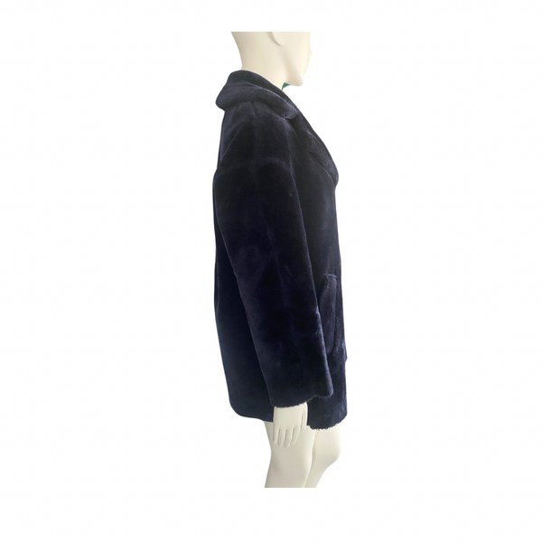 WHISTLES Faux Fur Coat Navy SIZE S