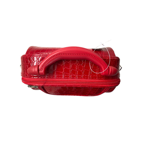 Croc Print Travel Shoulder Bag Cosmetic Beauty Case Red